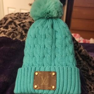 Luxurious Teal Cable Knit Beanie with Pom Pom